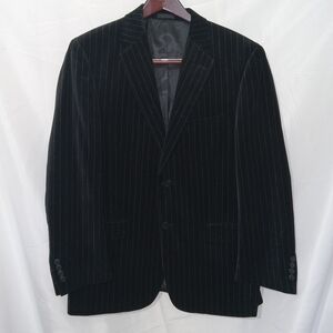 Andrew Fezza Velvet Pinstripe Blazer Mens 42R Black Luxury Sport Coat